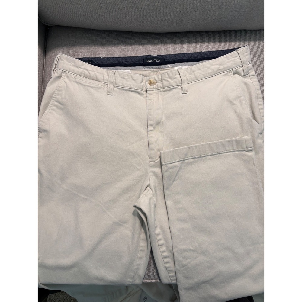 Nautica Mens The Deck Pant Classic Fit Stretch Khaki Chino Pants 36x30 GUC